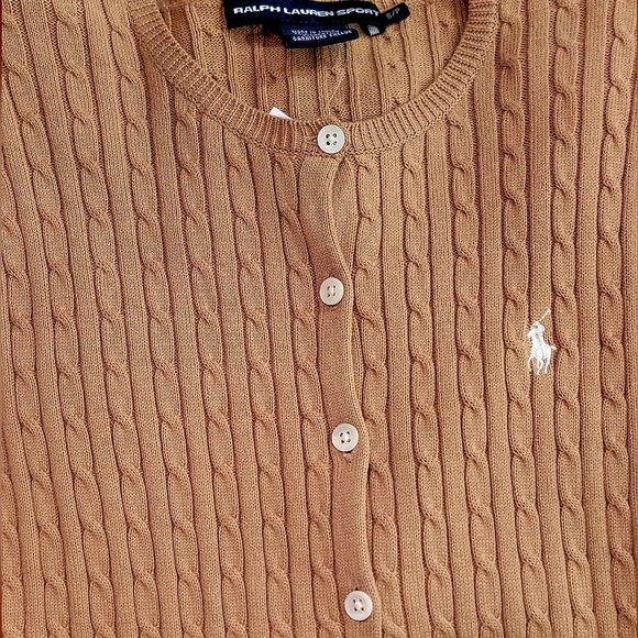 Ralph Lauren Sport/Camel Cable Knit Cardigan/Small/NWT/White Embroidered Polo - Picture 6 of 9